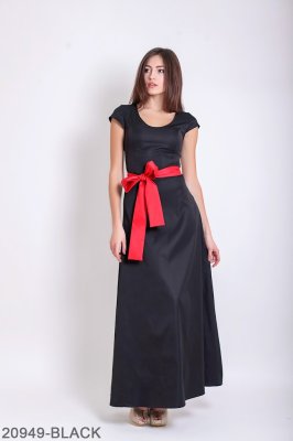 Класичне довге плаття напівкльош з поясом Подіум 20949-BLACK XS Чорний - 8582155 - SvitStyle