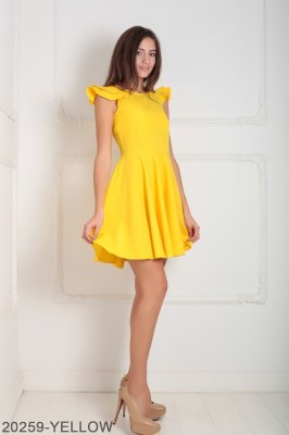 Асиметричне жіноче плаття з воланами на плечах Подіум 20259-YELLOW XS Жовтий - 8582687 - SvitStyle