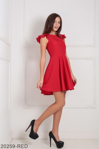 Асиметричне жіноче плаття з воланами на плечах Подіум 20259-RED XS Червоний - SvitStyle