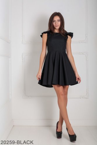 Асиметричне жіноче плаття з воланами на плечах Подіум 20259-BLACK XS Чорний - SvitStyle