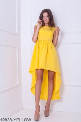 Асиметричне жіноче плаття з шлейфом Подіум 19838-YELLOW XS Жовтий - 8582898 - SvitStyle