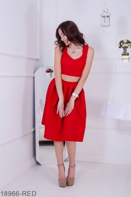 Жіночий літній костюм топ + спідниця Подіум 18966-RED XS Червоний - 8583091 - SvitStyle