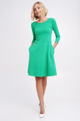 Жіноче трикотажне плаття-міді з прихованими кишенями Подіум 13746-GREEN S Зелений - 8590116 - SvitStyle