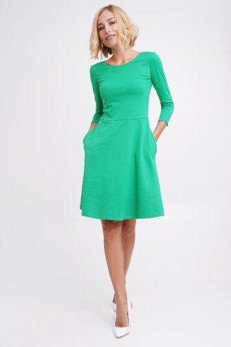 Жіноче трикотажне плаття-міді з прихованими кишенями Подіум 13746-GREEN S Зелений - SvitStyle