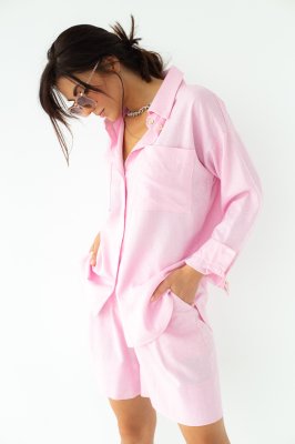 Женский костюм рубашка и шорты-бермуды LUREX - розовый цвет, M (есть размеры) - 8323777 - SvitStyle