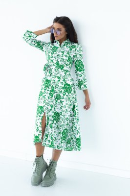Длинное коттоновое платье на пуговицах hot fashion - зеленый цвет, S (есть размеры) - 8324201 - SvitStyle