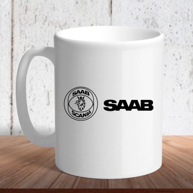 Біла кружка (чашка) з логотипом автомобіля Saab13 - SvitStyle