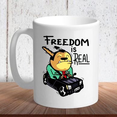 Біла кружка (чашка) з логотипом автомобіля Пес в машині Freedom is real - SvitStyle