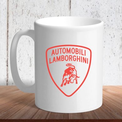 Біла кружка (чашка) з логотипом автомобіля Lamborghini - SvitStyle