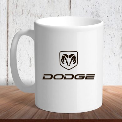 Біла кружка (чашка) з логотипом автомобіля Dodge - SvitStyle