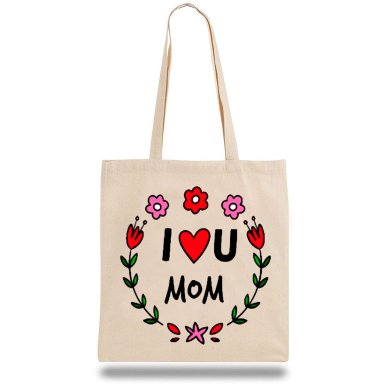 Еко-сумка, шоппер з принтом повсякденна I love U Mom - SvitStyle