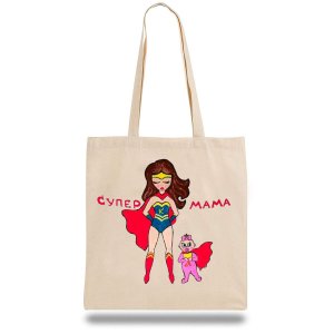 Еко-сумка, шоппер з принтом повсякденна "Супер мама" - SvitStyle