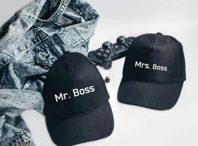 Парні кепки (бейсболки) з принтом Mr. Boss. Mrs. Boss Push IT - SvitStyle