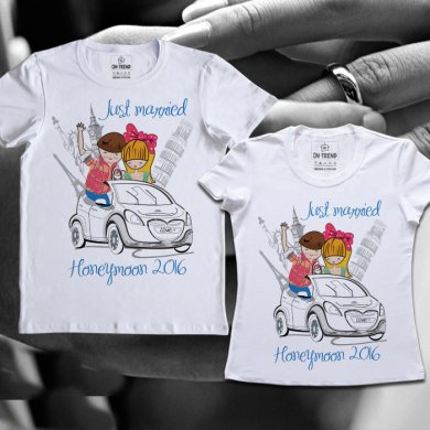Парні футболки з принтом Молодята на авто Push IT - SvitStyle