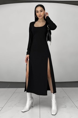 Приталена сукня Містік чорного кольору з високими розрізами м. Харків - SvitStyle
