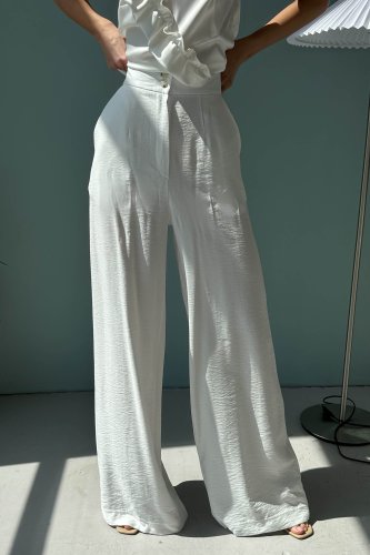 Стильні лляні штани кюлоти Бейд білого кольору м. Харків - SvitStyle