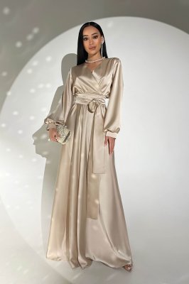 Вечірня сукня "Шик" з ніжного шовку бежевого кольору м. Харків - SvitStyle