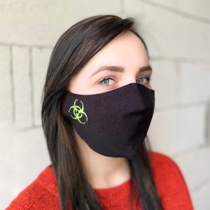 Захисна маска з вишивкою "Небезпека" чорна - 7249287 - SvitStyle