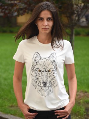 футболка з вишивкою "Вовк", молочна - SvitStyle