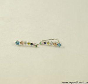 Сережки Вдоль Мочки Уха С Цветными Камнями - SvitStyle