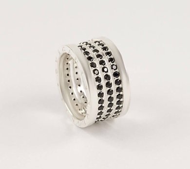 Кольцо с черными камнями Maxi Silver 3648 SE, размер 15.5 - SvitStyle