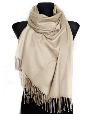 Кашеміровий бежевий шарф, великий жіночий шарф - 8491493 - SvitStyle