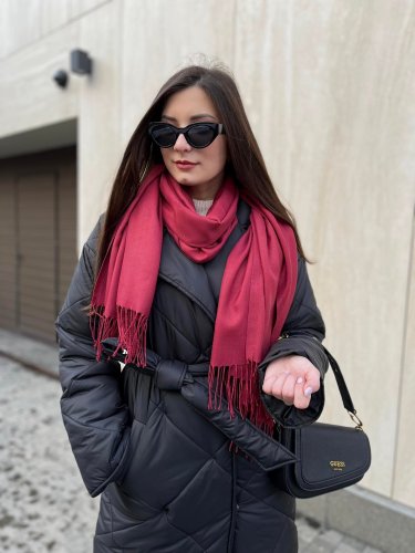 Кашеміровий бордовий шарф, великий жіночий шарф - SvitStyle