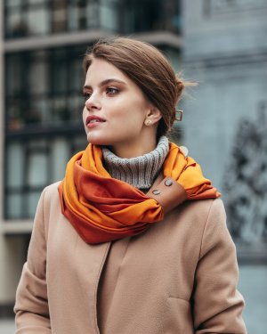Кашеміровий шарф помаранчевий "Мілан", шарф снуд, зимовий жіночий шарф, великий  - 8491521 - SvitStyle