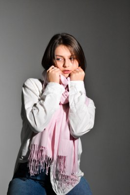Кашеміровий ніжно-рожевий теплий шарф від бренду MyScarf - 8609483 - SvitStyle