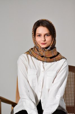 Дизайнерський бежевий шарф у клітку від бренду MyScarf - 8609485 - SvitStyle