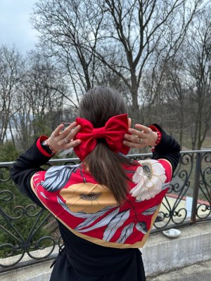 Червоний великий бант, модний і стильний аксесуар шпилька для волосся - SvitStyle