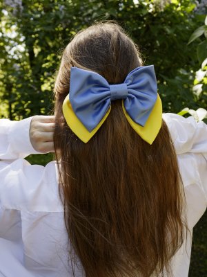 Жовто-блакитний великий бант, модний і стильний аксесуар шпилька для волосся - SvitStyle