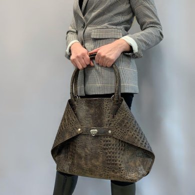 Женская сумка Флай натуральная кожа, коричневая под крокодила - SvitStyle