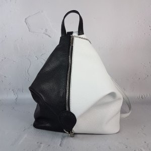 Рюкзак женский "Парис" натуральная кожа, черная/белая флотар - SvitStyle