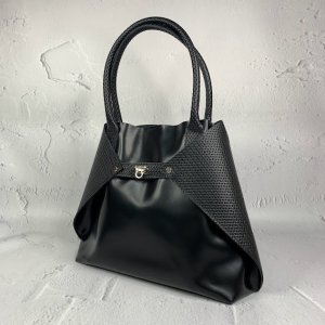 Женская сумка "Флай" натуральная кожа, черная с плетенкой - SvitStyle