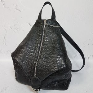 Рюкзак женский "Парис" натуральная кожа, черная с тиснением под крокодила - 8595195 - SvitStyle
