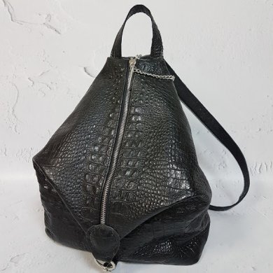 Рюкзак женский Парис натуральная кожа, черная с тиснением под крокодила - SvitStyle