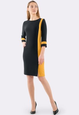 Платье футляр черное с контрастными вставками 5572, 42 - 7865071 - SvitStyle