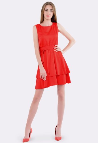 Красное платье с двухъярусной юбкой 5587k, 42 - SvitStyle