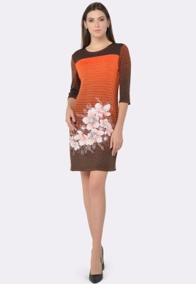 Трикотажное платье в полоску с цветочным рисунком 5616, 42 - 7865166 - SvitStyle