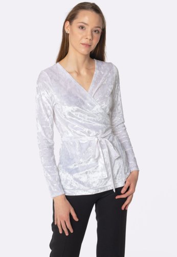 Жемчужно-белая блуза с запа́хом из стрейч велюра 1267, 54 - SvitStyle