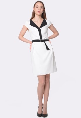 Белое платье с контрастным воротником и поясом 5639, 42 - 8144298 - SvitStyle
