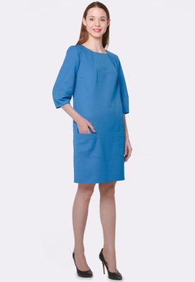 Голубое платье прямого силуэта с карманами 5635, 44 - SvitStyle