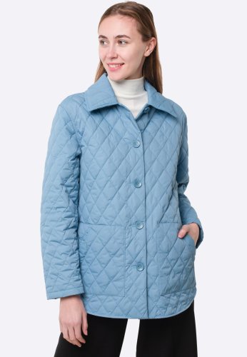 Удлиненная стеганая куртка голубого цвета 4417, 42 - SvitStyle