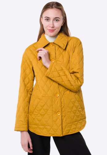 Удлиненная стеганая куртка горчичного цвета 4417o, 42 - SvitStyle