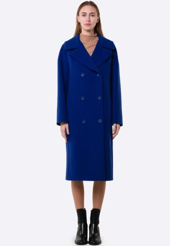 Синее двубортное шерстяное пальто 4415, 42 - SvitStyle