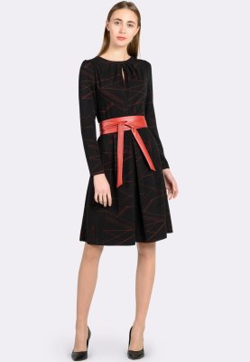 Платье из фактурного трикотажа черного цвета с геометрическим принтом 5565, 48 - 8329060 - SvitStyle