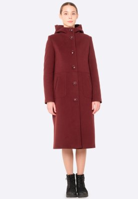 Утепленное бордовое пальто из шерстяной ткани с капюшоном 4420, 42 - 8335102 - SvitStyle