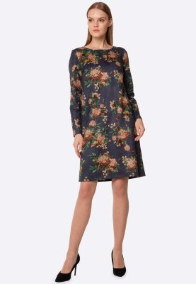 Платье из экозамши с флористическим принтом 5683, 44 - SvitStyle