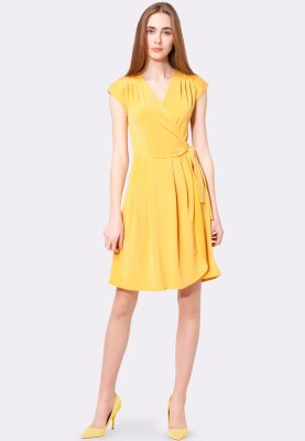 Жовта сукня з бічним запа́хом з віскозного трикотажу 5532, 44 - 8618797 - SvitStyle